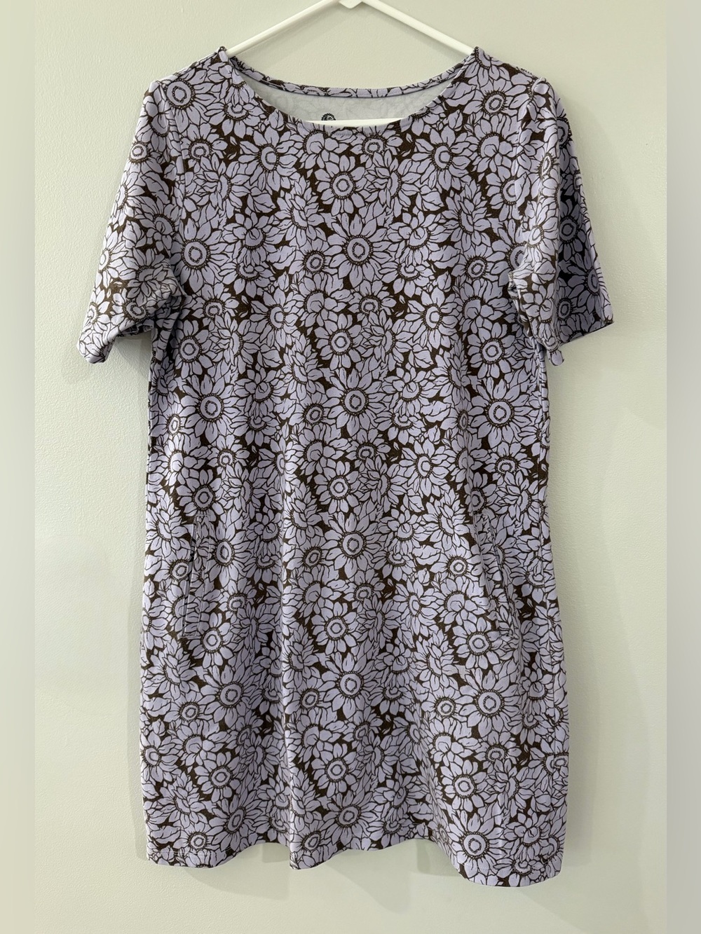 Sahalie Purple Brown Floral Sunflowers Pockets Women's Mini Sheath Dress Tunic
